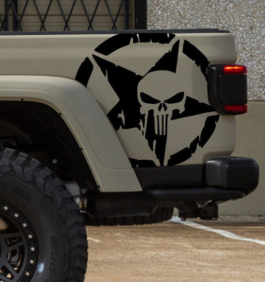 Military Star Punisher Decals Fits Jeep Gladiator Truck Bed Sides