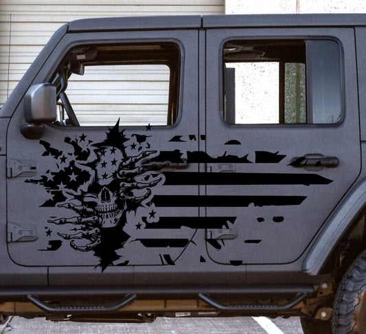 Distressed American Flag Skull Punisher Decals for Jeep Wrangler JL, JK (4-Door) Doors