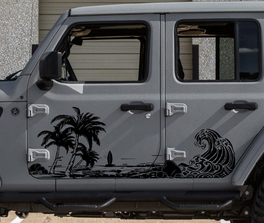 Beach Silhouette Decals for Jeep Wrangler JL, JK (4-Door) Doors