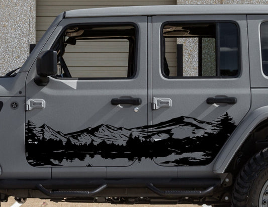 Mountain Lake Decal Fits Jeep Wrangler JK, JL Side Doors (4-door)