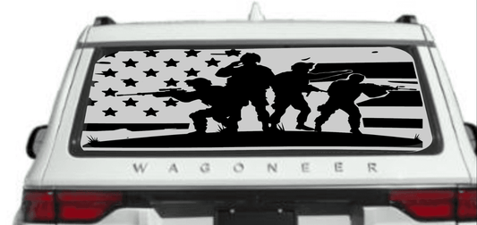 American Flag Honoring The Military Soldiers Vinyl Decal for Jeep Wagoneer's Rear Window