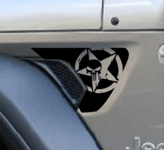 Set of Military Star Punisher Fender Vents Decal Stickers for Jeep Wrangler JL & Jeep Gladiator Trucks