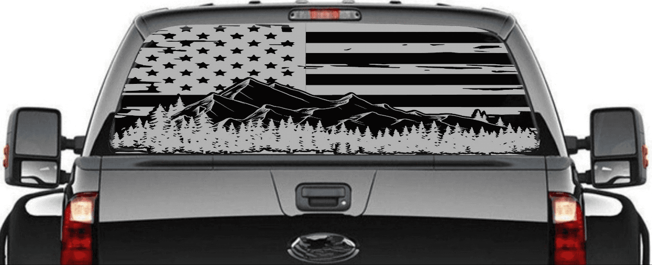 Distressed American Flag Decal Mountain Silhouette Stickers Patriotic Vinyl  Decal for Any Trucks, SUV's Rear Window
