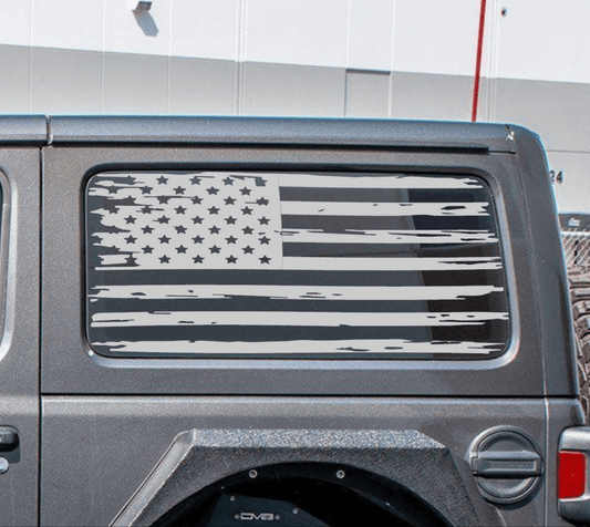 Distressed American Flag Decals for Jeep Wrangler JL, JK | 2-Door Rear Side Windows"