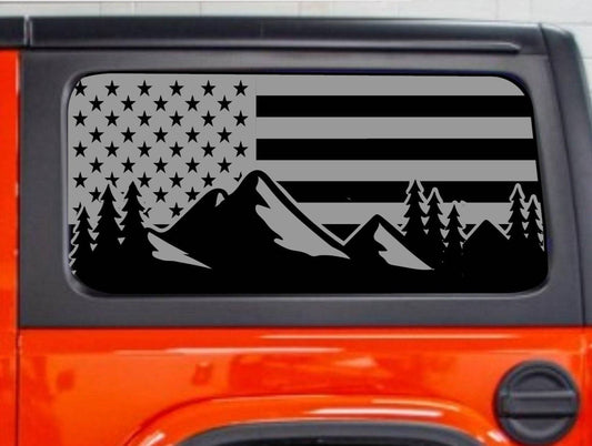 Set of American Flag Mountain Silhouette Decal Stickers for Jeep Wrangler JL 2-Door Rear Side Windows