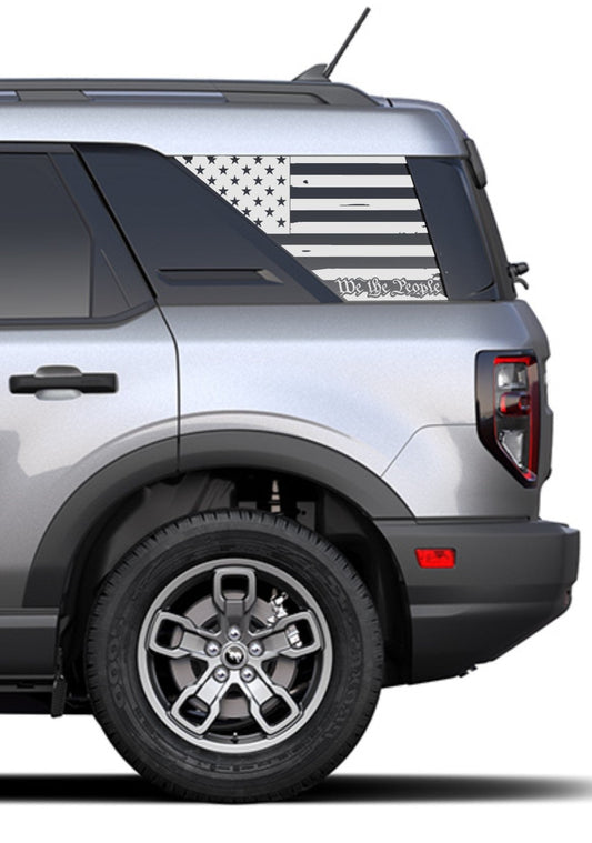 Set of We The People Distressed American Flag Decals Stickers for  2021+ Ford Bronco Sport's Side Rear Quarter Windows