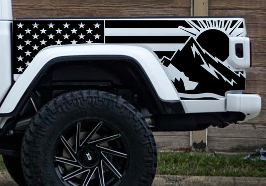 american flag mountain silhouette fits jeep gladiator truck bed sides