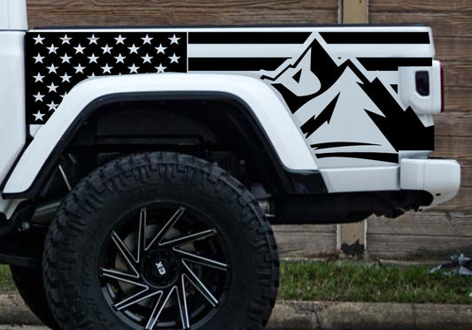 american flag mountain silhouette fits jeep gladiator truck bed sides