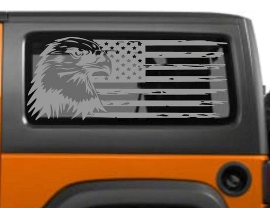 SET OF AMERICAN EAGLE FLAG  VINYL DECAL FOR JEEP WRANGLER 2-DOOR JL SIDE REAR WINDOWS