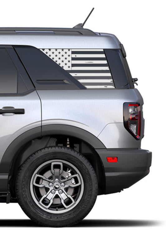 Set of Distressed American Flag Decals Stickers for  2021+ Ford Bronco Sport's Side Rear Quarter Windows