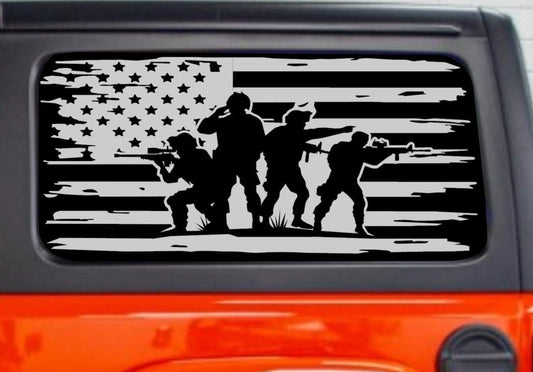 Jeep Wrangler JL JK (2-Door Rear Side Windows) Decals Stickers Set of Distressed American Flag Patriotic Decals 