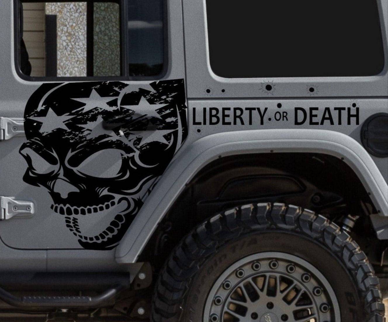 Set of American Flag Decals Stickers Skull Punisher LIBERTY OR DEATH Side  Door Decals For Jeep Wrangler JL or JK 4-Door