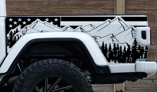 Mountain Silhouette American Flag Decals  Fits Jeep Gladiator Truck Bed Sides