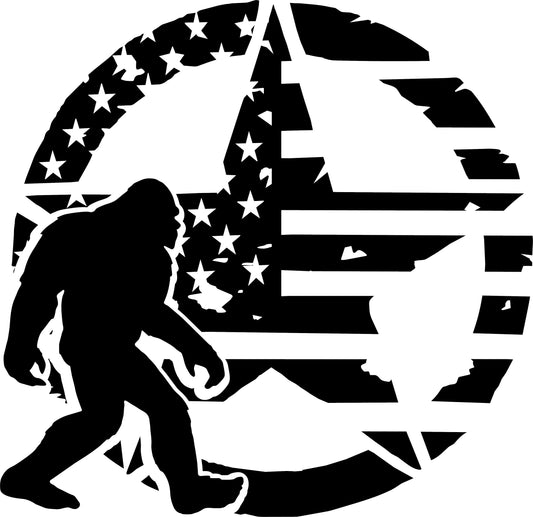MILITARY STAR AMERICAN FLAG SASQUATCH VINYL DECALS FOR CARS, JEEPS, TRUCK, ANY WINDOWS, VANS...