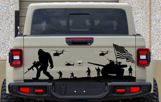 sasquatch military men soldiers american flag decal for jeep gladiator tailgate
