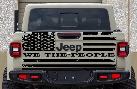 Jeep Gladiator Tailgate "We The People" Distressed American Flag Decal Sticker