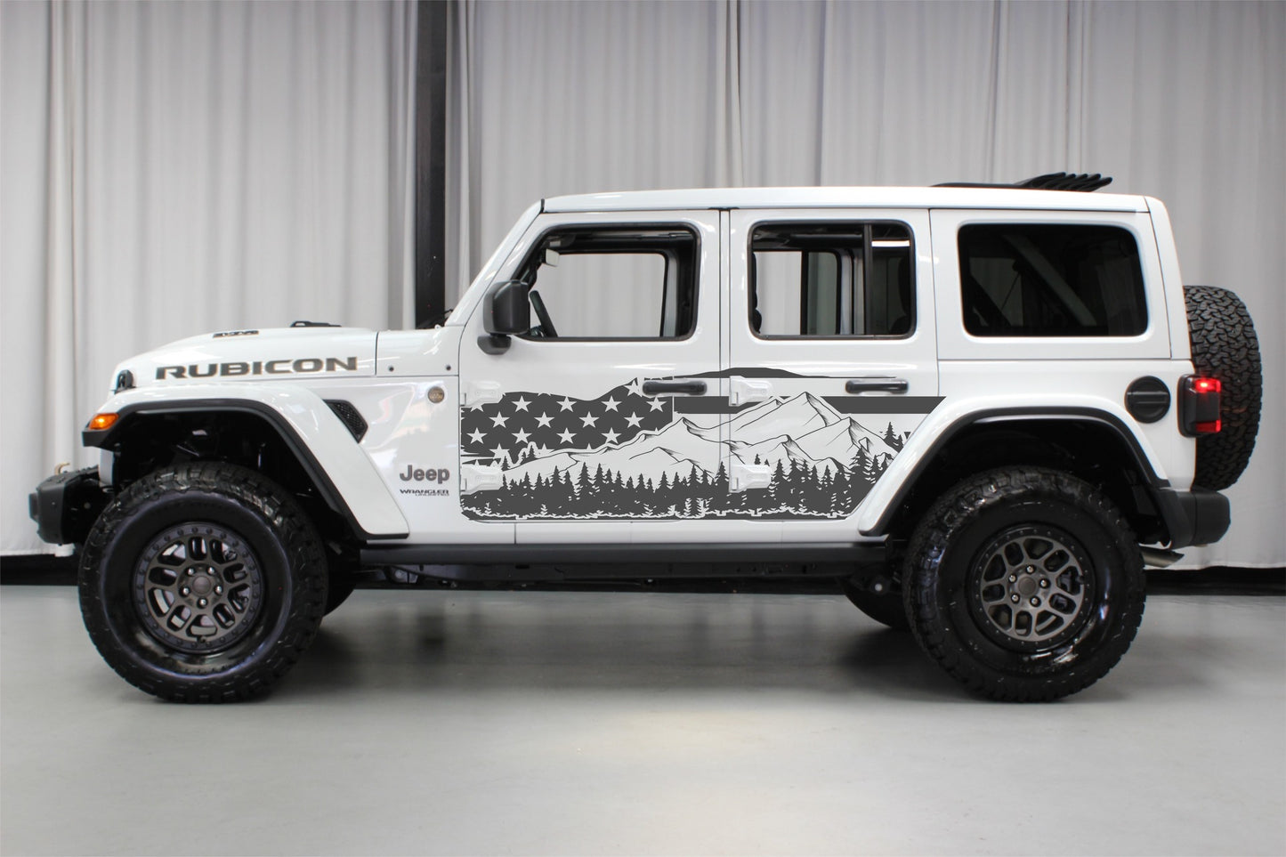 Distressed American Flag Mountain Silhouette Decals for Jeep Wrangler JL, JK (4-Door) Doors