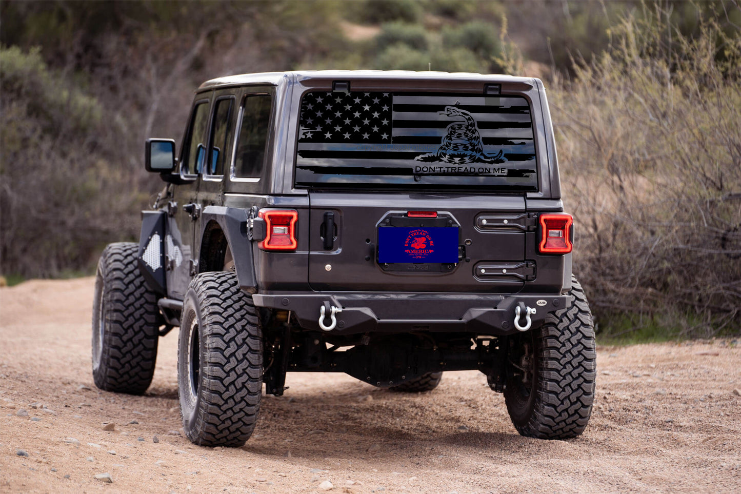 Distressed American Flag "Don't Tread On Me" Decals for Jeep Wrangler JL, JK (4-Door/2-Door) Rear Back Window