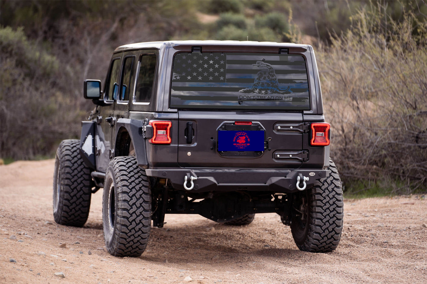 Distressed American Flag "Don't Tread On Me" Decals for Jeep Wrangler JL, JK (4-Door/2-Door) Rear Back Window