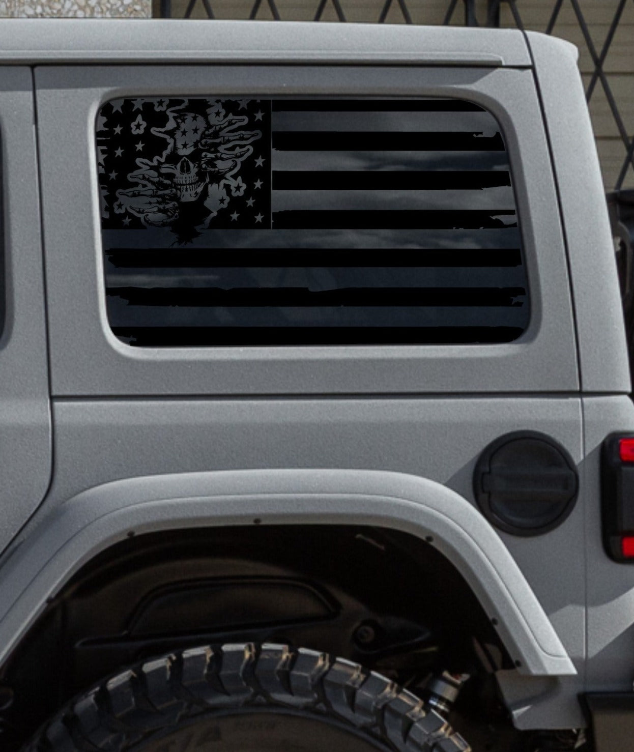 Distressed American Flag Skull Decals for Jeep Wrangler JL, JK (4-Door) Rear Side Windows