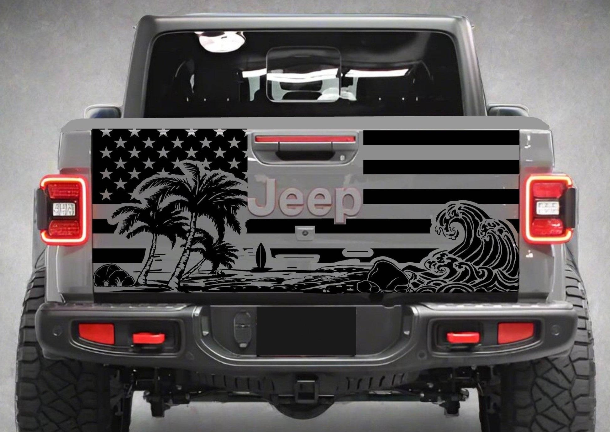 Beach Silhouette American Flag Jeep Gladiator Tailgate Decal