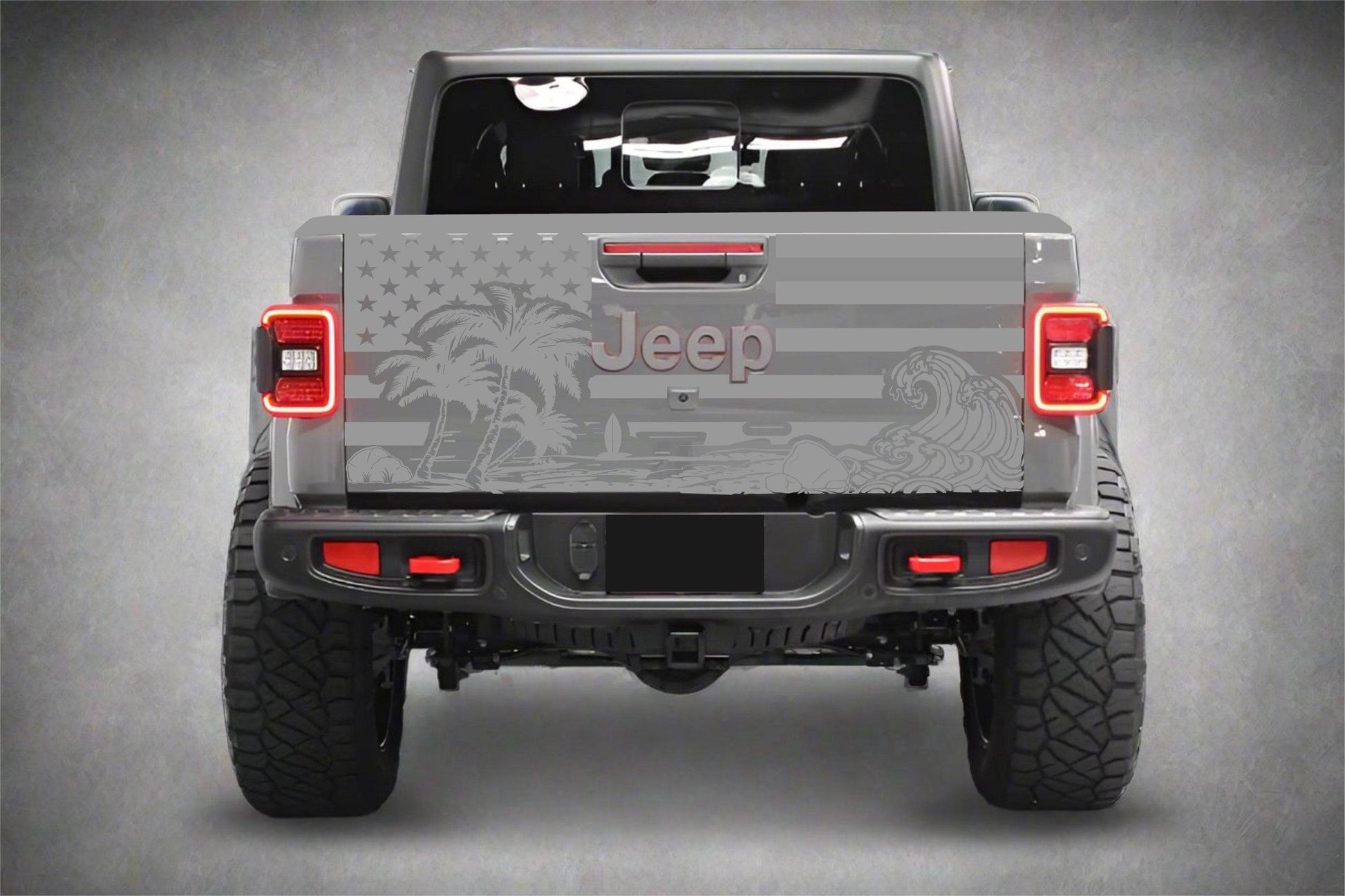 Beach Silhouette American Flag Jeep Gladiator Tailgate Decal