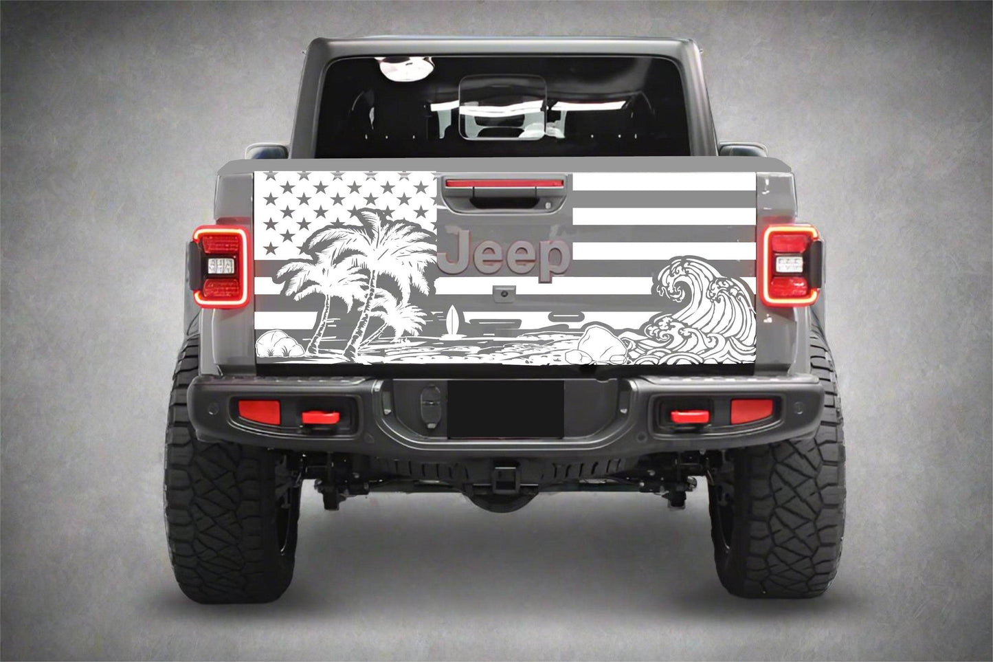 Beach Silhouette American Flag Jeep Gladiator Tailgate Decal