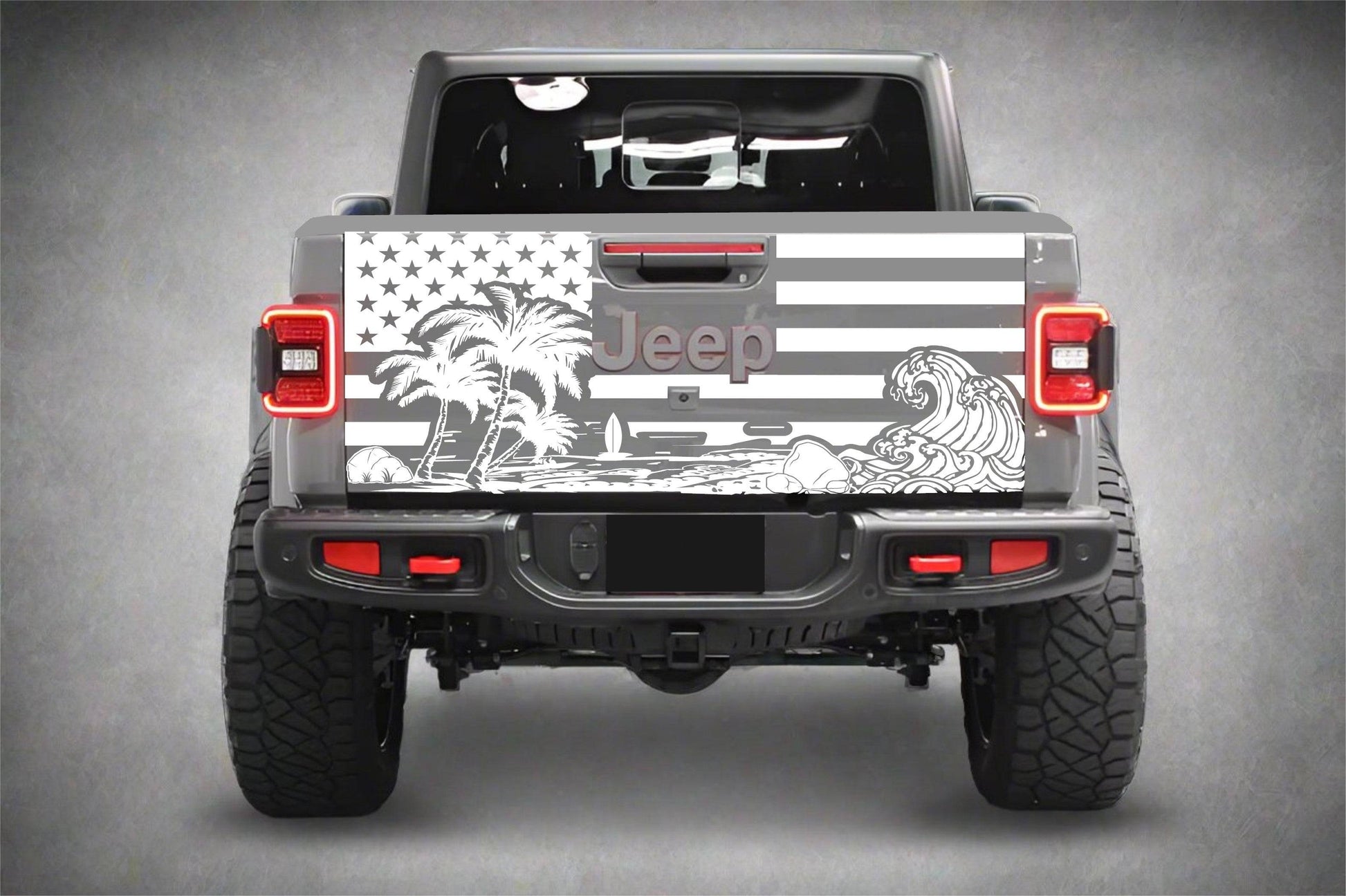 Beach Silhouette American Flag Jeep Gladiator Tailgate Decal