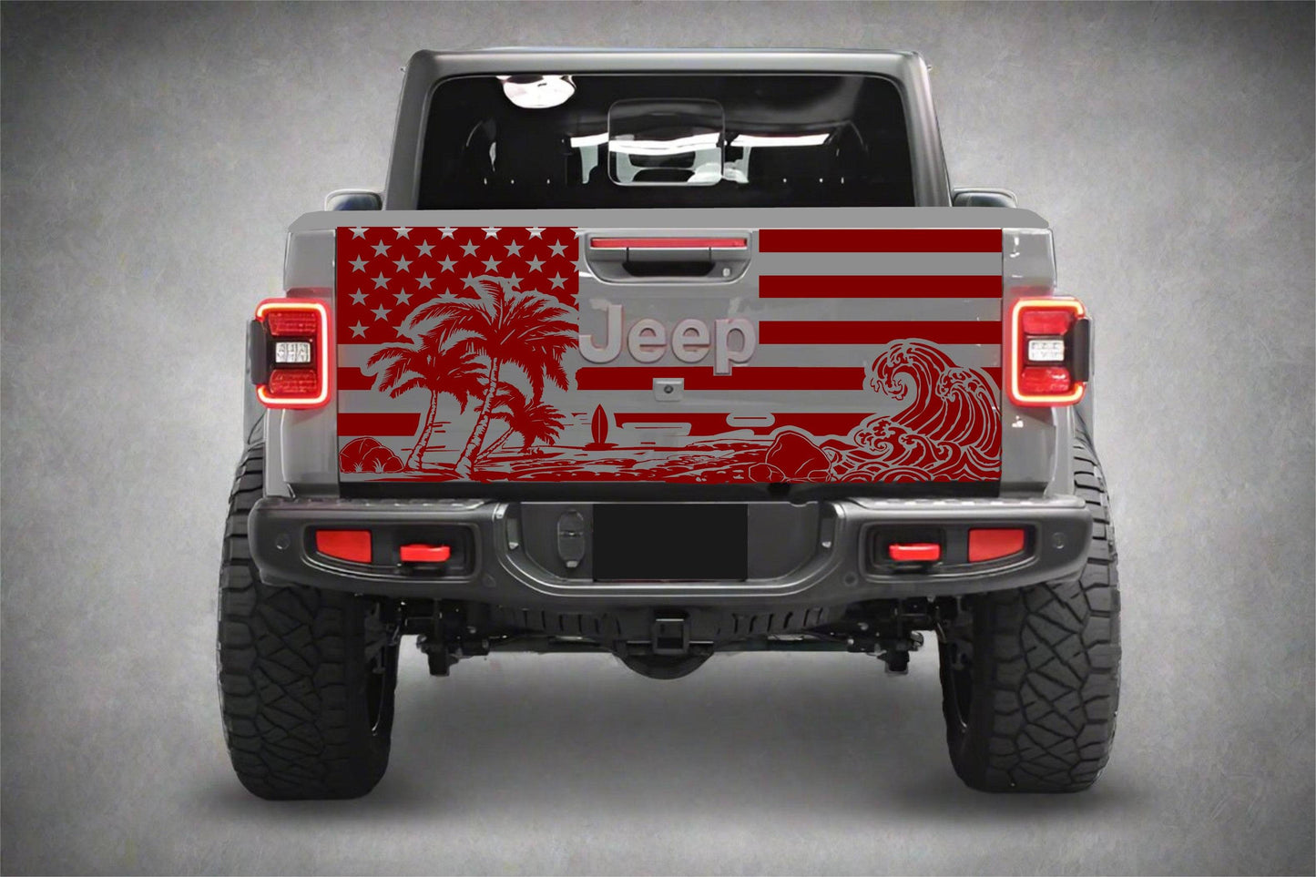 Beach Silhouette American Flag Jeep Gladiator Tailgate Decal