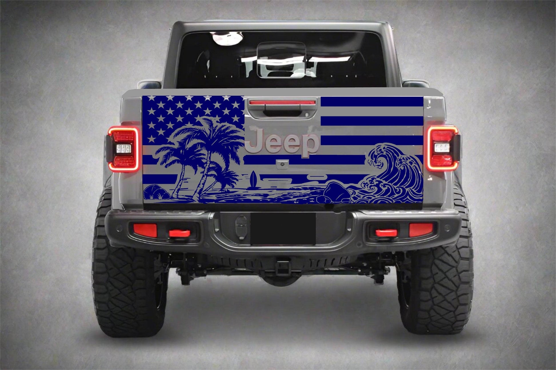 Beach Silhouette American Flag Jeep Gladiator Tailgate Decal