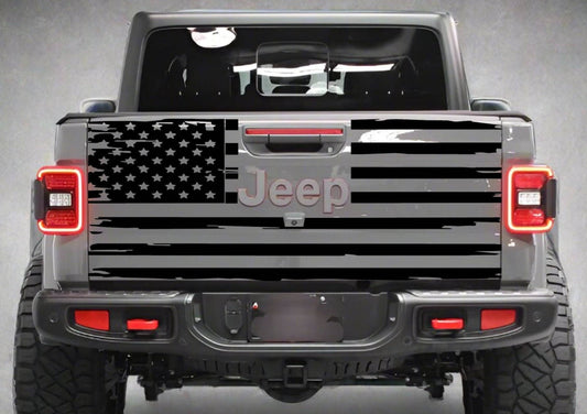 Distressed American flag Jeep Gladiator decal: Custom-fit distressed American flag decal for Jeep Gladiator