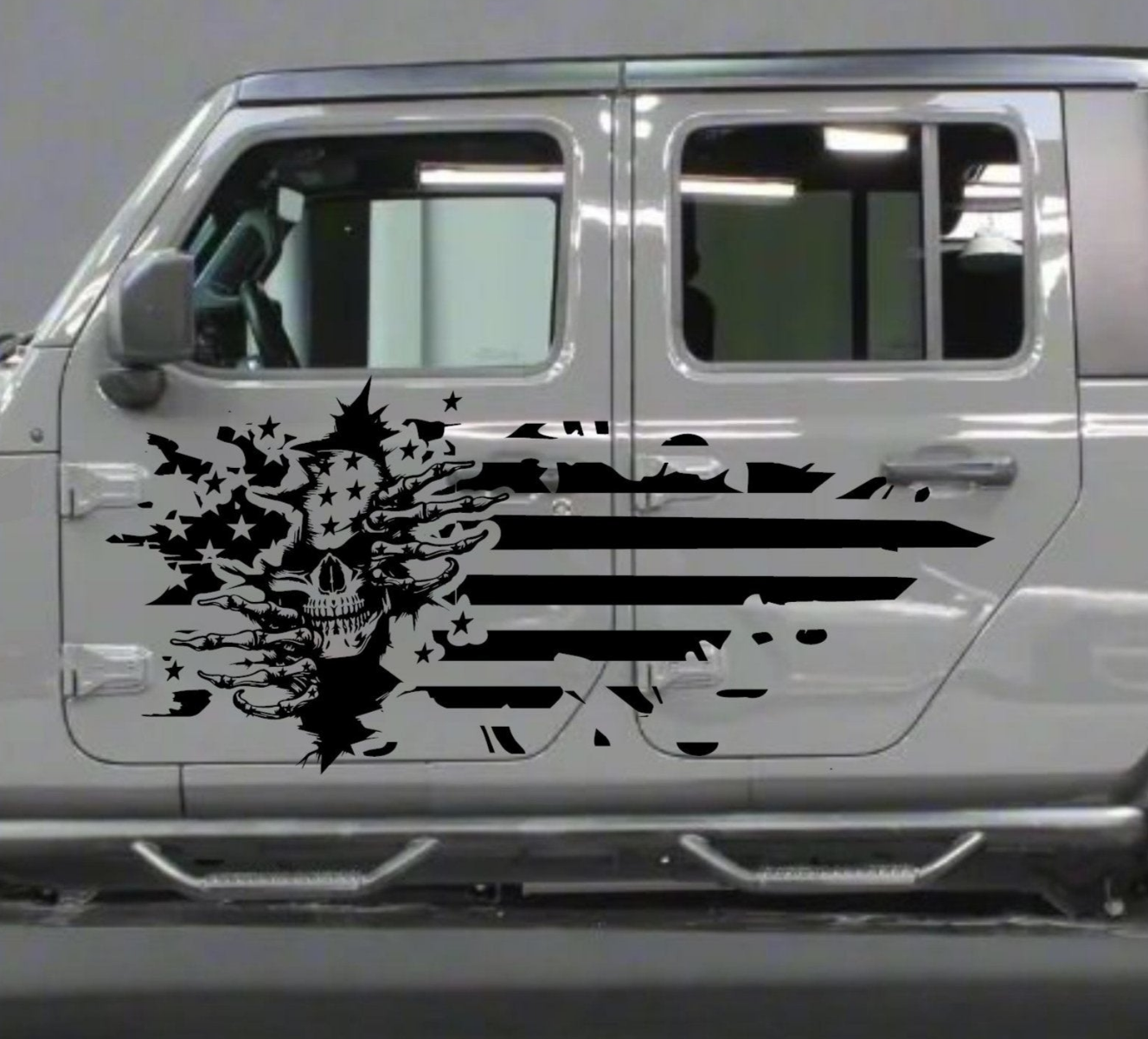 Skull Distressed American Flag Decals for Jeep Gladiator Doors