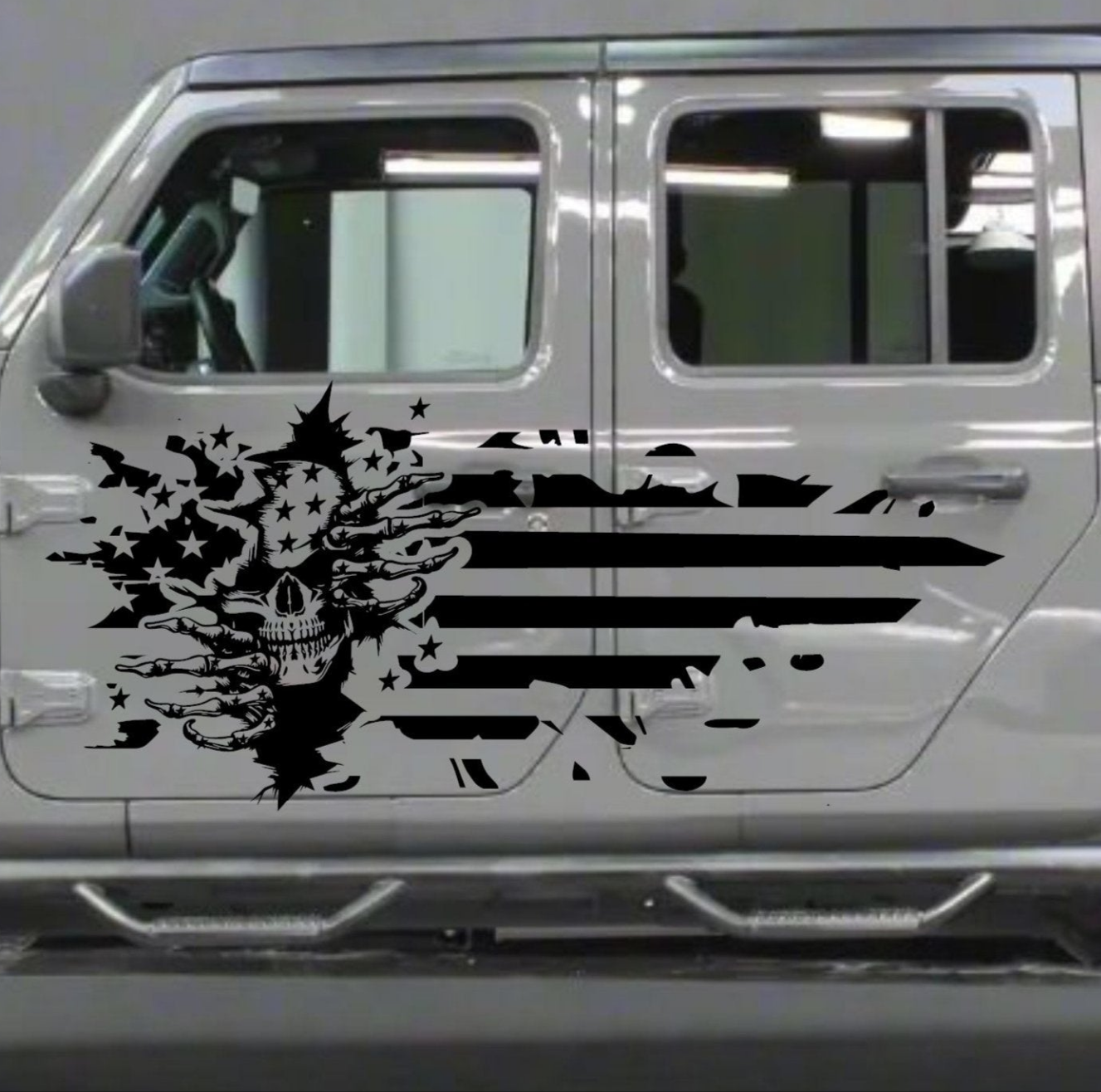 Skull Distressed American Flag Decals for Jeep Gladiator Doors