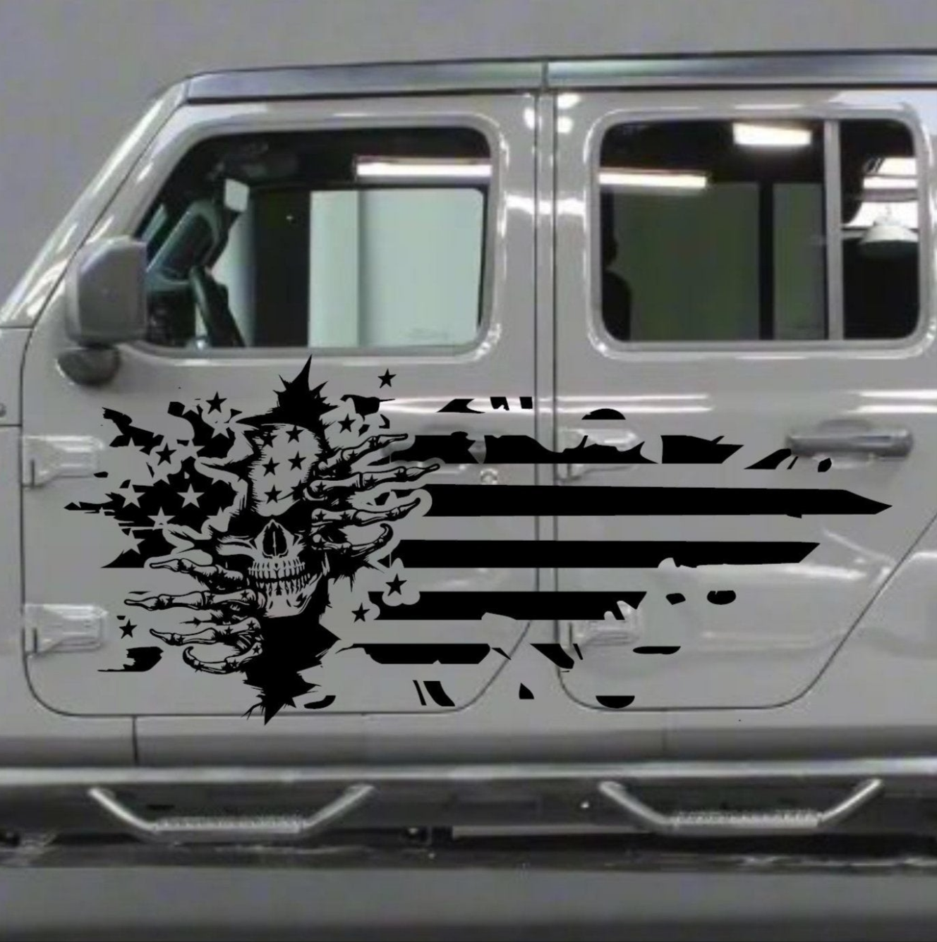 Skull Distressed American Flag Decals for Jeep Gladiator Doors