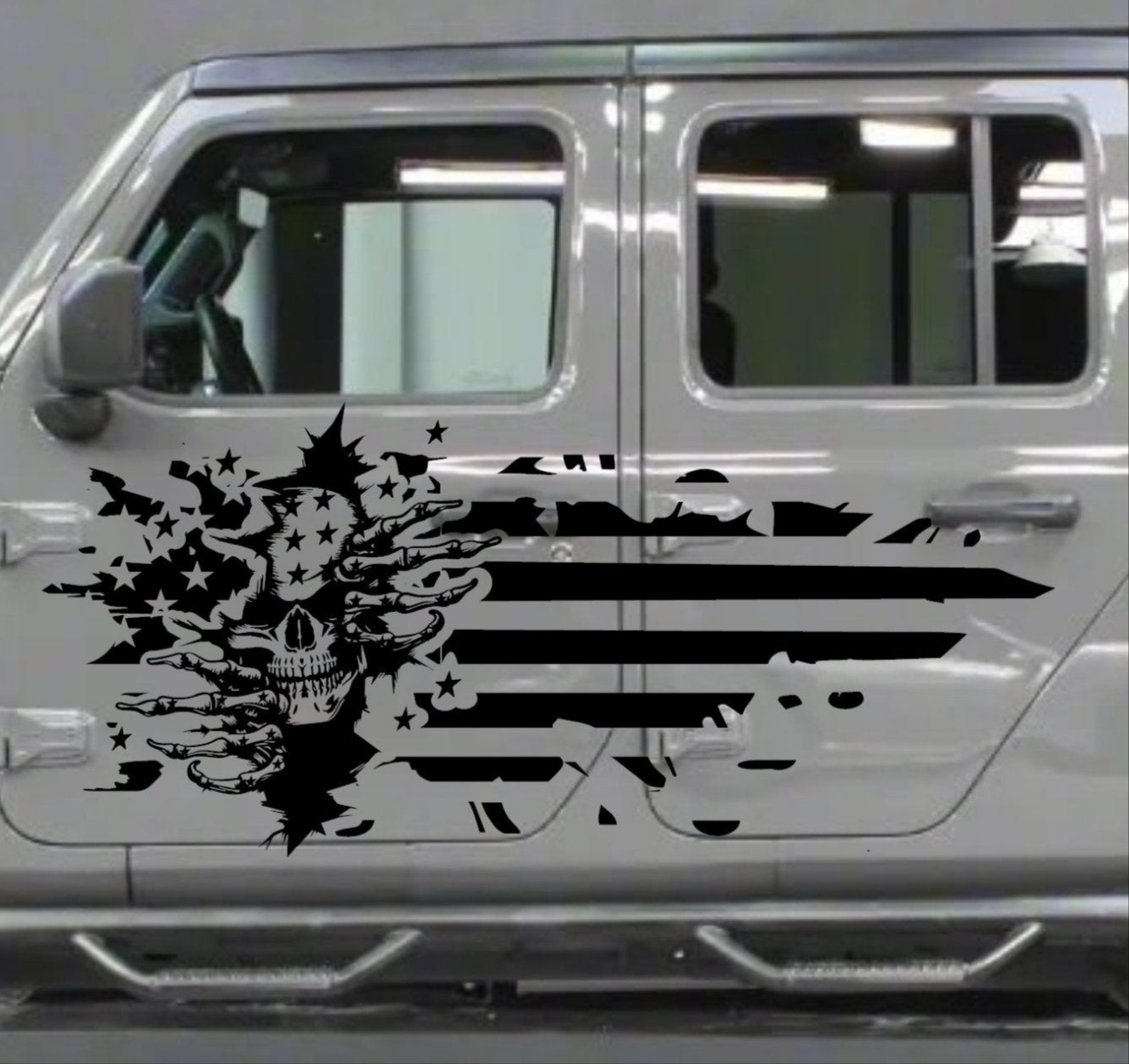 Skull Distressed American Flag Decals for Jeep Gladiator Doors