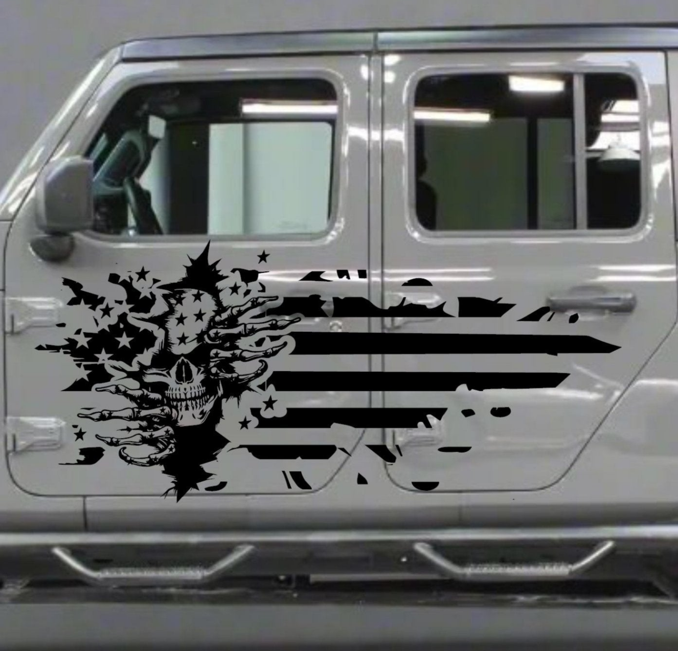 Skull Distressed American Flag Decals for Jeep Gladiator Doors