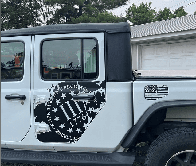 "When Tyranny Becomes Law Rebellion Becomes Duty" Decal Fits Jeep Gladiator Rear Doors