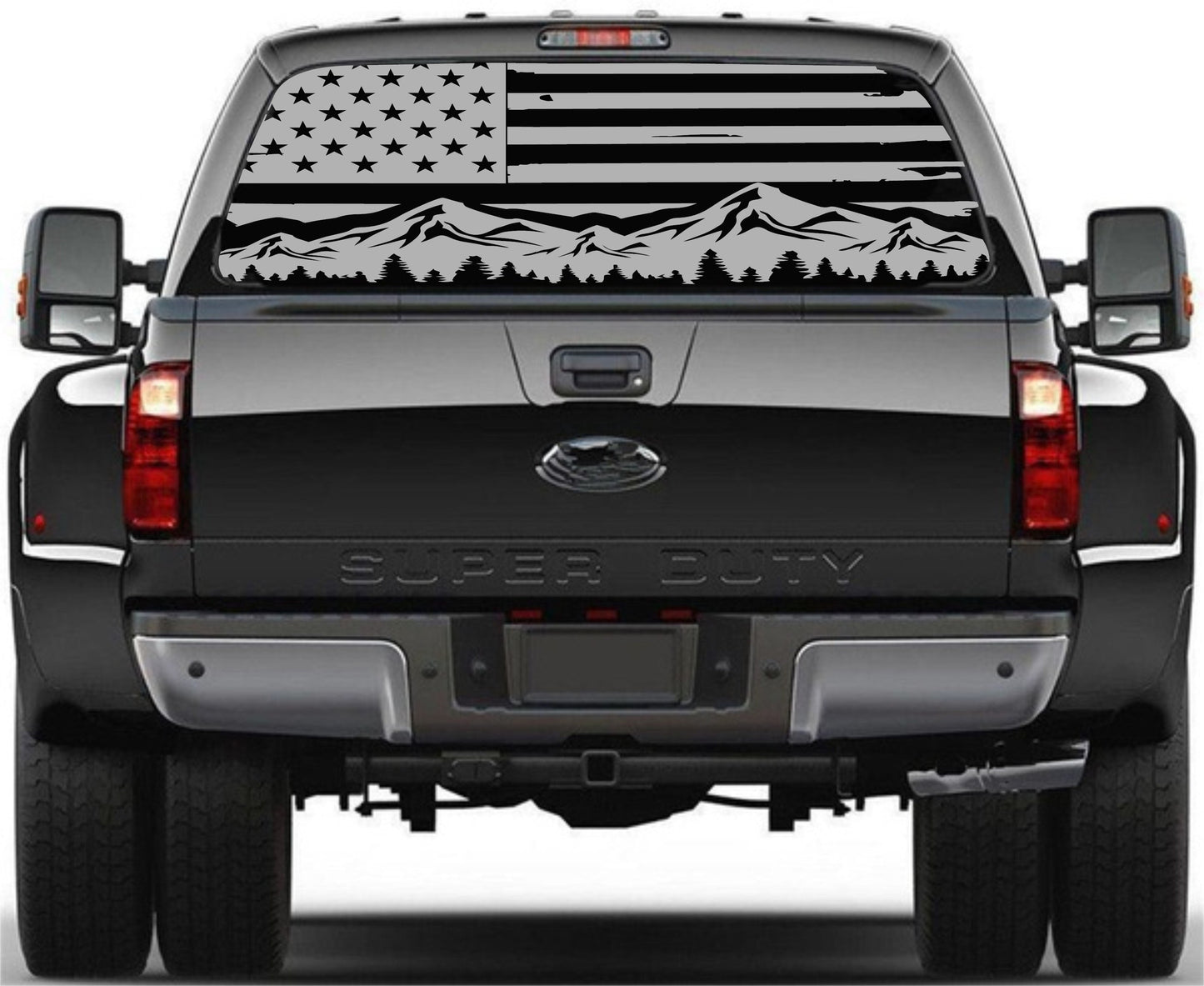 Mountain Silhouette American Flag Decal Sticker for Trucks