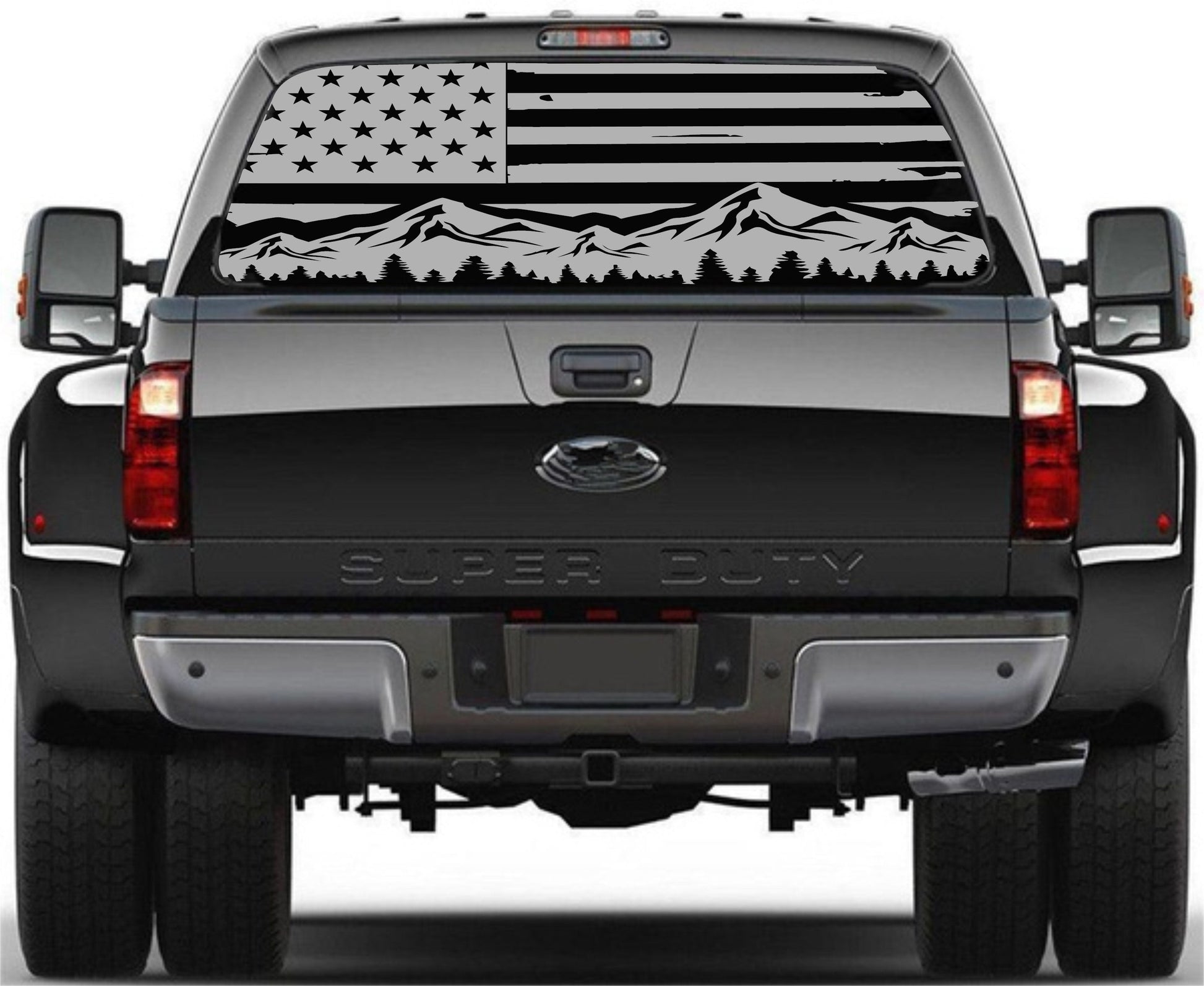 Mountain Silhouette American Flag Decal Sticker for Trucks