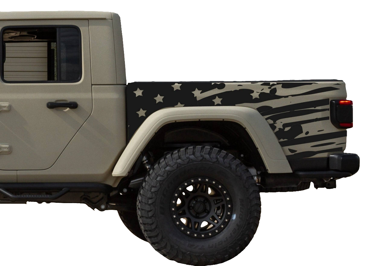 Jeep Gladiator Decal | Truck Bed Sides Distressed American Flag Stickers