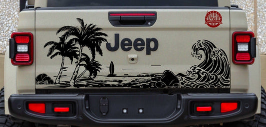 Jeep Gladiator's Decal Beach Palm Trees Surf Waves Silhouette Decal  Sticker for Gladiator's Tailgate