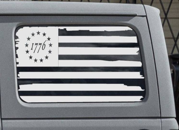 Distressed American Flag Betsy Ross Decals for Jeep Wrangler JL, JK (4-Door/2-Door) Rear Side Windows