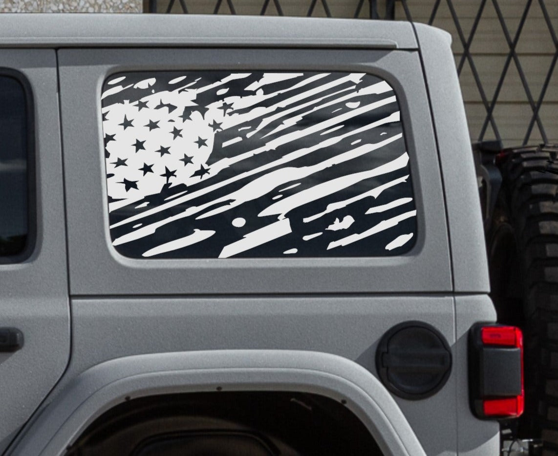 Distressed American Flag Decals for Jeep Wrangler JL, JK (4-Door/2-Door) Rear Side Windows