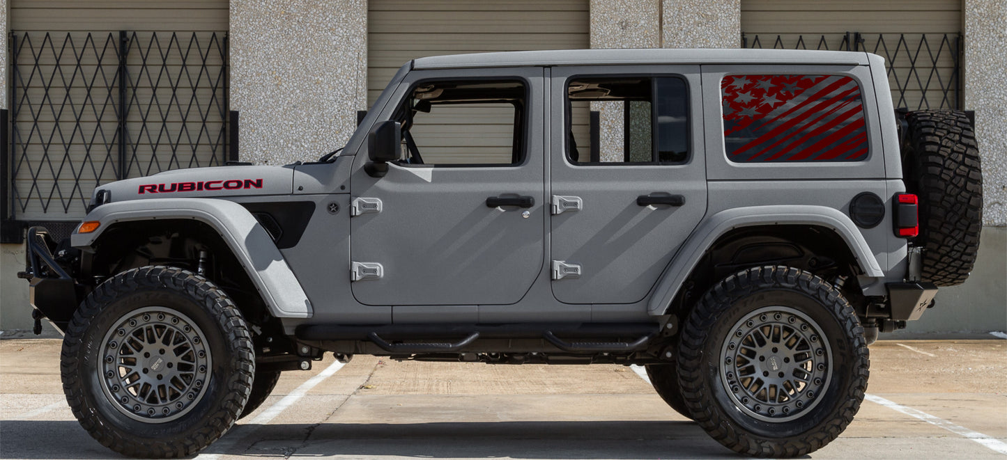 Distressed American Flag Decals for Jeep Wrangler JL, JK (4-Door/2-Door) Rear Side Windows