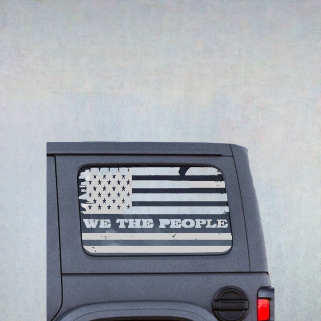 "We The People" Distressed American Flag Decals for Jeep Wrangler JL JK 2-Door 4-door Rear Side Windows