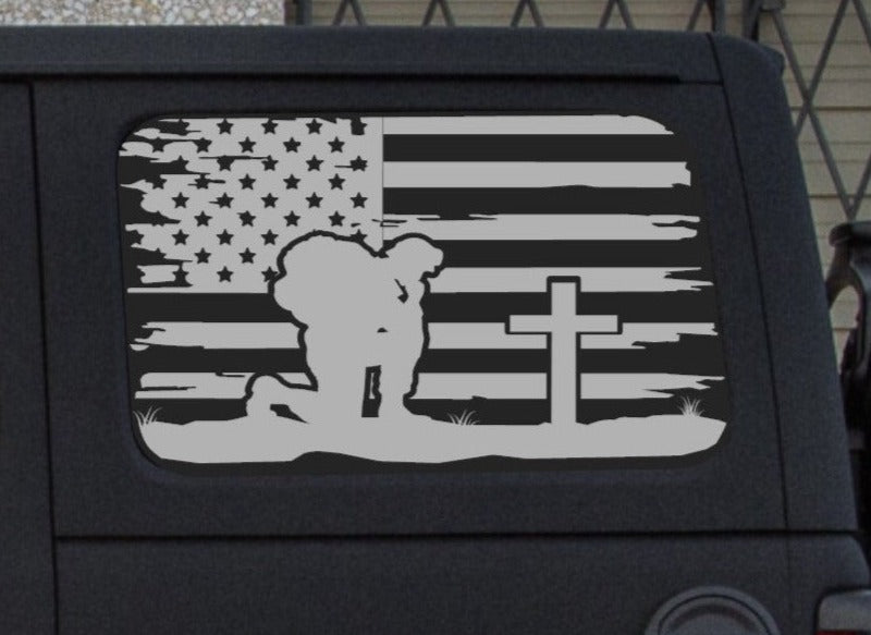 American Flag Kneeling Soldier Decals for Jeep Wrangler JL, JK (4-Door/2-Door) Rear Side Windows