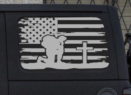 American Flag Kneeling Soldier Decals for Jeep Wrangler JL, JK (4-Door/2-Door) Rear Side Windows