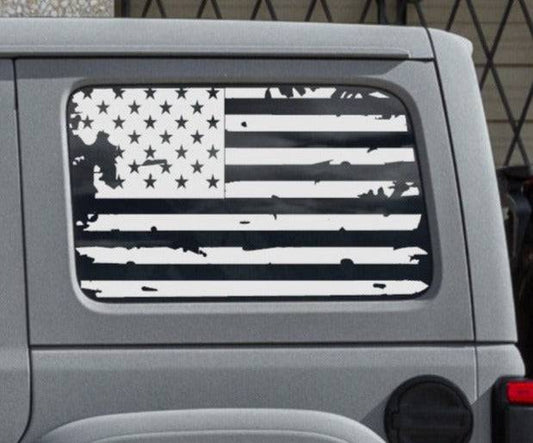 Distressed American Flag Decals for Jeep Wrangler JL, JK (4-Door/2-Door) Rear Side Windows