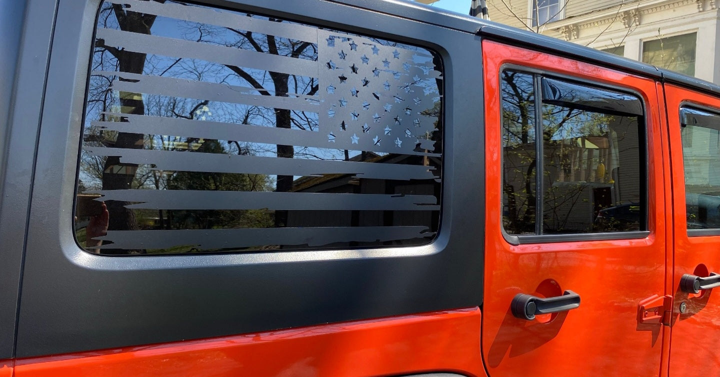 Distressed American Flag Decals for Jeep Wrangler JL, JK (4-Door/2-Door) Rear Side Windows