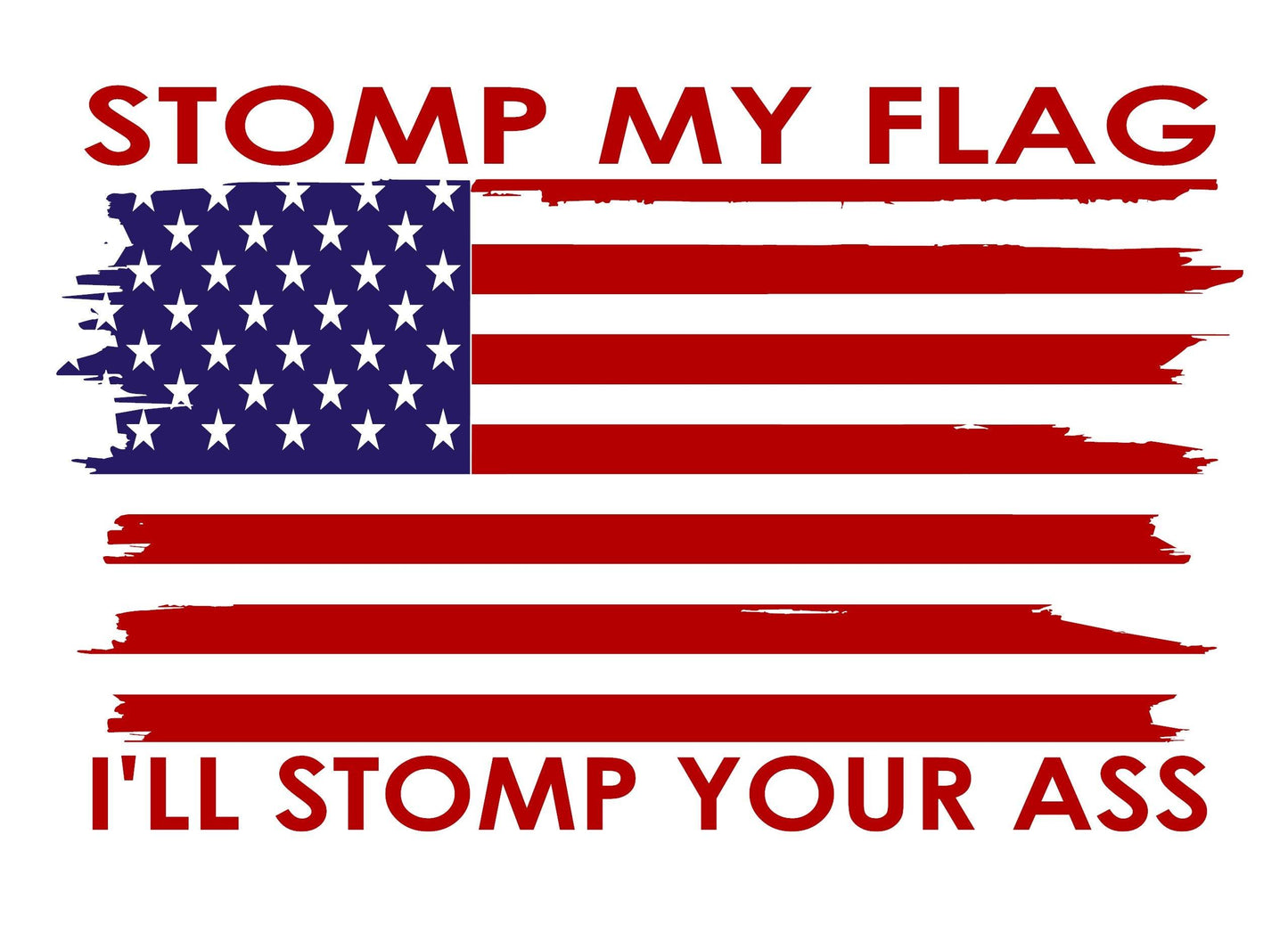 AMERICAN FLAG "STOMP MY FLAG, I'LL STOMP YOUR ASS" VINYL DECAL